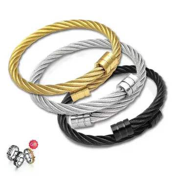ALOR Men's Black Stainless Steel Twisted Cable Bracelet. 8
