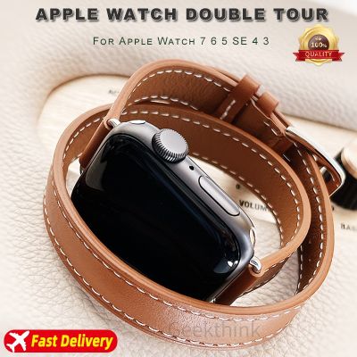 Band for Apple Watch 8 41mm Double Tour Leather Strap 45mm 42mm 44mm Series 7 6 Se 5 4 3 2 for Iwatch 6 38mm 40mm Fashion Correa