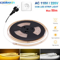 AC 110V 220V COB LED Strip ยืดหยุ่นนีออน Light Bar IP67 Driverless High Bright 5 M 10 M 20 M 30 M 50 M FOB COB Linear LED เทป CRI 90-Youerd