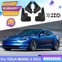 แผ่นกันโคลนสำหรับ Tesla รุ่น S 2023ลายสก๊อตแผ่นกันกระเซ็นแผ่นบังโคลนอุปกรณ์เสริมรถยนต์กันโคลนล้อหน้าหลังบังโคลน4ชิ้น