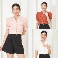 Miss Office (Hot Sale) เสื้อครอป ปกเทเลอร์ ผ้าลินิน (MT-165)