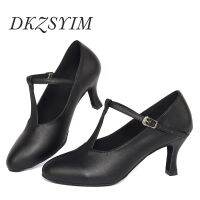 DKZSYIM Modern Dance Shoes Black/Beige Leather Ballroom Tango/Salsa Dance Shoes Close Toe Perform Dance Shoes High Heels 6-10CM