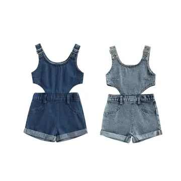Casual Wear Lite Blue Jeans Baby Girl Jumpsuits 16x24
