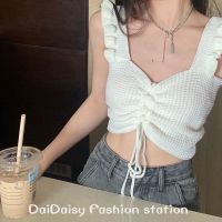 √ Daidaisy √ เสื้อครอปท็อป แขนกุด ผ้าถัก เอวลอย โชว์สะดือ แฟชั่นฤดูร้อน สําหรับผู้หญิง 2023♥ V721