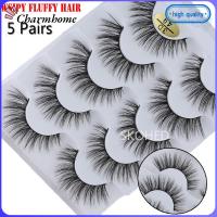 CHARMHOME SKONHED 5 Pairs แฟชั่นของผู้หญิง ธรรมชาติยาว Wispy Flared หลากสไตล์ ต่อขนตา ขนตาปลอม กากบาด 3D Faux Mink Hair