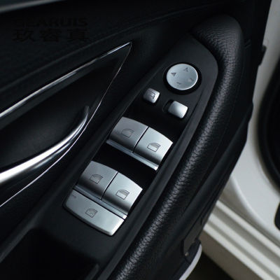 รถจัดแต่งทรงผมที่เท้าแขนประตูแผงครอบคลุมสติกเกอร์สำหรับ BMW 3 4 Serise F30 F32กระจกหน้าต่างยกปุ่มภายในอุปกรณ์รถยนต์