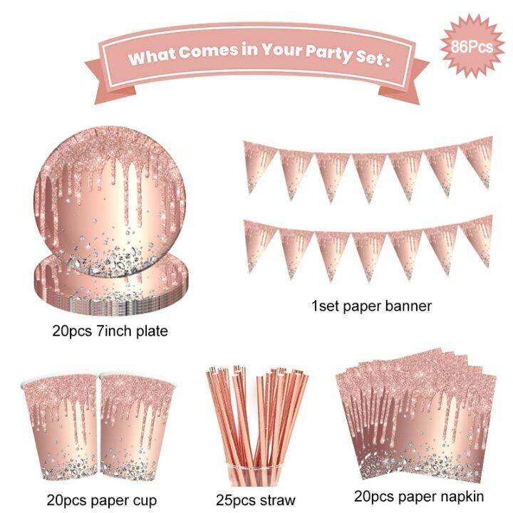 cw-86pcs-pink-gold-birthday-tableware-set-kids-adult-table-decoration-paper-plates-cups-wedding-supplies