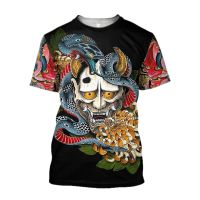 Japanese Samurai Mask Tattoo Art Armor Mens T-Shirt 3D Printing Summer Fashion T-Shirt Harajuku Punk Style Unisex Full Tattoo