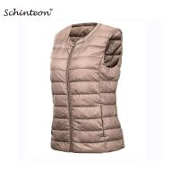 ZZOOI Schinteon S-8XL Women Ultra Light Down Vest Casual Slim White Duck Down Bottoming Sleeveless Winter Warm Liner Clothing