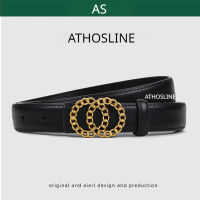 Athosline เข็มขัดหนังแท้สำหรับผู้หญิง,เข็มขัดเข็มขัดสีดำเครื่องประดับแฟชั่นยีนส์พร้อมกล่องของขวัญ2.5ซม.