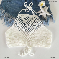 pime MALL ผู้หญิงโครเชต์ลูกไม้ทำด้วยมือถักชุดชั้นในชายหาดบิกินี่ Halter Cami TANK Crop Tops