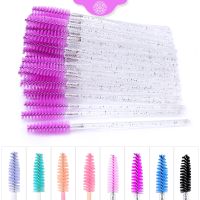 (Stream woman)50Pcs Eyelash Extension แปรงคิ้วแบบใช้แล้วทิ้ง Mascara Wand Applicator Spoolers Eye Lashes ชุดแปรงเครื่องสำอางเครื่องมือแต่งหน้า