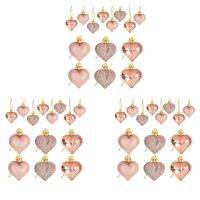 72Pcs Rose Gold Valentines Day Heart Shaped Ornaments Heart Shaped Baubles Ornaments for Home Tree Hanging Decorations