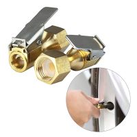 ：{“： 2PCS Brass Tire Inflator Locking On Air Chuck Air Compressor Pump Adapter With Clip Connector Car Accessories