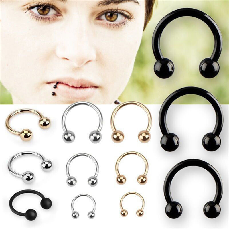 10Pcs Stainless Steel Horseshoe Bar Lip Nose Septum Ear Ring Studs Body Piercing 