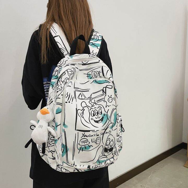 กระเป๋าเป้นักเรียนไนลอนสไตล์ฮาราจูกุของผู้ชาย-tas-ransel-grafiti-กระเป๋านักเรียนมัธยมต้นและมัธยมต้นความจุเยอะทันสมัย