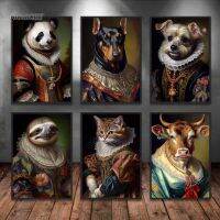 รูปสัตว์คลาสสิก Canvas Artwork Vintage Wall Decorations Chic Cat, Dobermann, Cow, Panda, Bird Art For Home