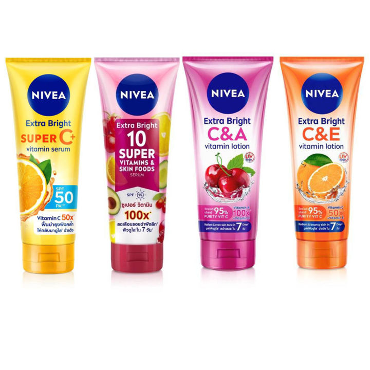 nivea-นีเวีย-เอ็กซ์ตร้าไวท์-ซีแอนด์เอ-และ-ซีแอนด์อี-โลชั่น-และ-ไบรท์-10-ซูเปอร์-วิตามิน-แอนด์-สกิน-ฟู้ด-เซรั่ม320มล