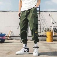 【M-5XL】Casual overalls man multi-pocket fashion bound foot casual fashion student trousers man