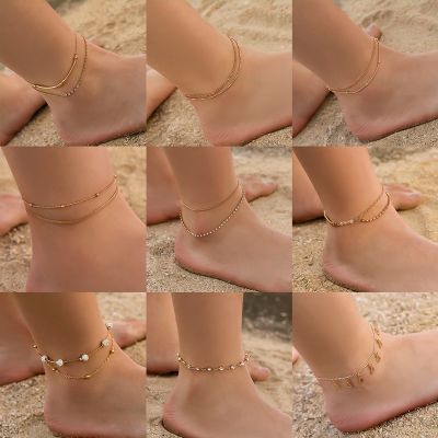 Modyle Bohemia 2pcs/set Anklets for Women Foot Accessories 2019 Beach Barefoot Sandals Bracelet ankle on the leg Female Anklets