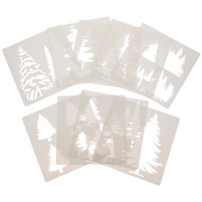 9PCS Stencils Christmas Templates Painting Tree Drawing Template Xmas Stencil Holiday Woodlandmerry Reusable Tall Fir Pinecraft