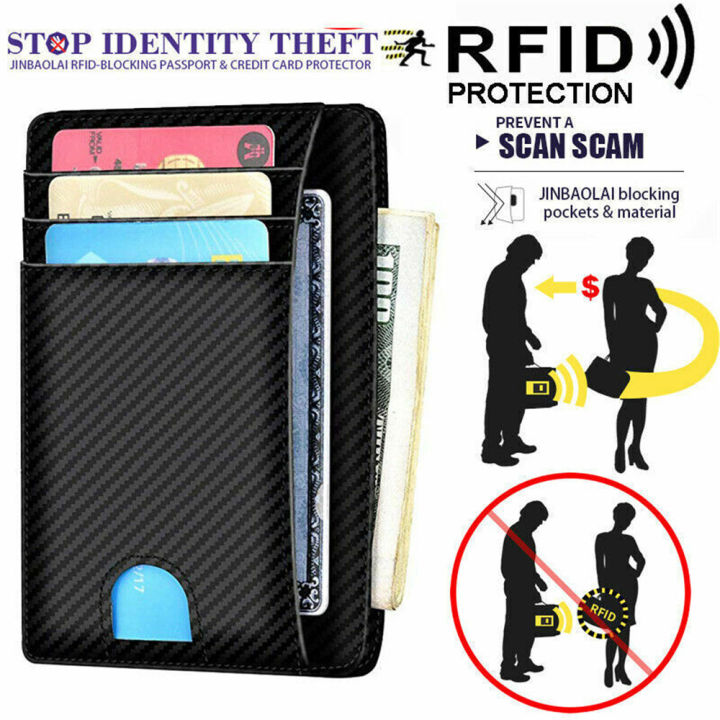 กระเป๋าสตางค์ใส่บัตรเครดิต-rfid-ที่ใส่บัตรบัตรประจำตัวแบบบางสำหรับผู้หญิงหนังป้องกันการสแกน