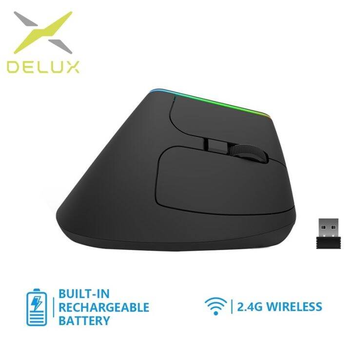 Delux M618DB Ergonomic Vertical Mouse Rechargeable Wireless 2.4Ghz Gaming Mouse RGB 1600 DPI