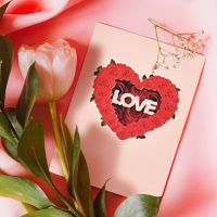 Floral 3D Heart Greeting Card with Envelope Lovers Couples Wedding Pop up Printed Gift Cards Festival Invitations