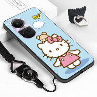 Casing Ponsel เคสสำหรับ OPPO Reno10 5G OPPOReno10 Pro 5G เคสเคสยางกันกระแทก TPU ซิลิโคนนิ่มน้ำตาลแมวผู้หญิงขอบแบบนิ่มสุดน่ารักเคสครอบโทรศัพท์ (แหวนใส่นิ้ว + สายคล้อง)