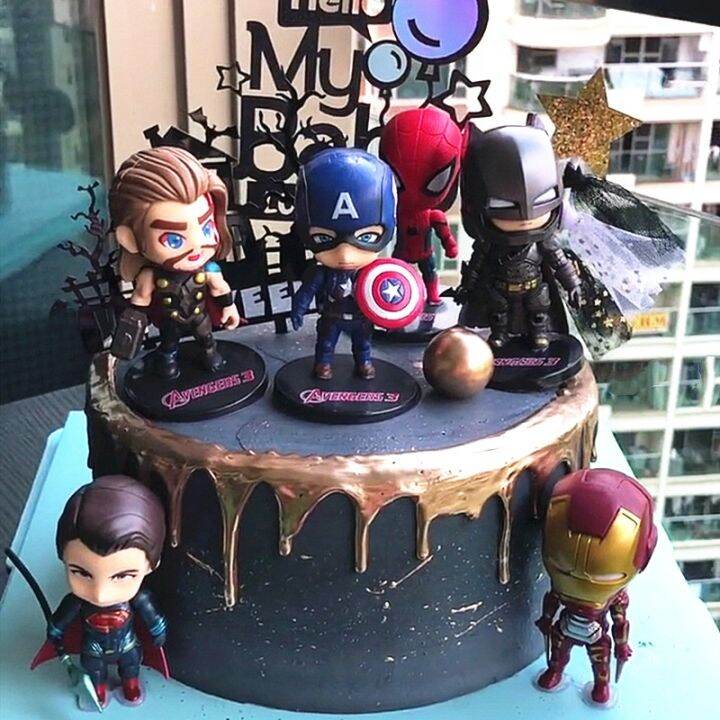 Iron Man Batman Spiderman Marvel The Avengers Alliance Doll Toys Movie  Series Action Figure Model Cake Decorations Gift for Children 