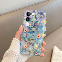 เคสโทรศัพท์ Vivo V29 5G ใหม่พร้อมสายรัดข้อมือที่สวยงามการออกแบบสามมิติภาพวาดดอกไม้สไตล์เงาบลูเรย์ยางนุ่มเคสvivo v29 5g เคสปกโทรศัพท์แฟชั่น