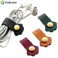 FEBRAIN อุปกรณ์จัดเก็บของตั้งโต๊ะที่ม้วนสายหูฟังน่ารักจำนวน3ชิ้นสายคล้องสายจัดงานแบบอุ้งเท้าแมวการจัดการสายรัดสายเคเบิล