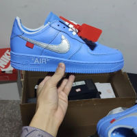 【Limited time offer】 Air Force AF1 Blue Art Gallery ow Top Layer Leather Built-in Air Cushion Brush Glue Couple Basketball Shoes Cultural Shoes Special Offer