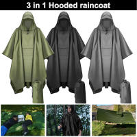 เสื้อกันฝนแบบมีฮู้ด Multi-Use ทหาร Waterproof Ripstop Camouflage Rain Coat Men Women Rain Poncho Awning Picnic Mat Storage Bag