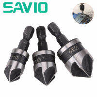 [คลังสินค้าพร้อม] SAVIO 5Pcs/3Pcs 5ขลุ่ย HSS Countersink Drill ชุดบิต90องศา1/4Inch Shank อ่างล้างจานโลหะ Chamfering Cutter สำหรับงานไม้เครื่องมือ