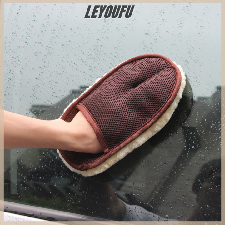 leyoufu-ขี้ผึ้งนุ่มพิเศษขนแกะทำความสะอาดถุงมือทำความสะอาดรถทำความสะอาดขนถุงมือล้างรถขนลึก
