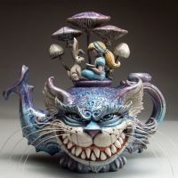 Handmade Art Cat Teapot Devil Cat Creative Home Desktop Decorations Cat And Fish And Bird Resin Crafts Garden Decoration 2022