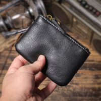 【JH】LEATHFOCUS Mens Genuine Leather Coin Wallet Cowhide Women Mini Short Purse Card Holder Change Purse Zipper  Small Money Bag