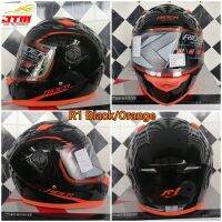 หมวกกันน็อค Rider​ R1​ Black Orange​ สีดำเงาลายส้ม ชิวสีชา ใบเล็กน้ำหนักเบา