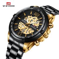 VAVAVOOM mens quartz watch sports watch luminous calendar steel band mens watch 【QYUE】