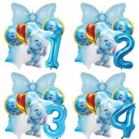 6Pcs Blues Clues Theme Balloon Girls Happy Birthday Party Supplies Decor 32inch Number Balloon Baby Shower supplies Kids Balls Artificial Flowers  Pla