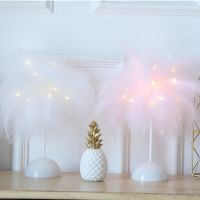 Nordic Feather Night Light Fairy Desktop Lamp for Home Living Room Bedroom Party Wedding Ornament Romantic Room Decoration Night Lights