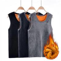 HOT★Men Winter Vest Solid Color Sleeveless Plush Thicken Scoop Neck Keep Warm Pullover Large Size Men Base Vest for Daily Wear