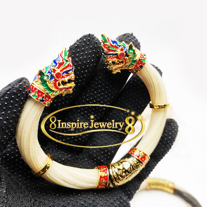inspire-jewelry-กำไลเครื่องประดับมงคลขนหางช้าง-สีขาวหายาก-ตัวเรือนขึ้นเงินแท้-92-5-ปรับไซด์ได้-5-5-cm-x-5-5-cm-นน-16-g