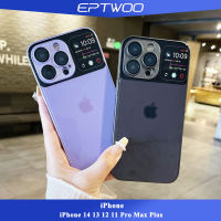 EPTWOO เคสโทรศัพท์ดีไซน์หน้าต่างขนาดใหญ่สำหรับ iPhone 14 13 12 11 Pro Max Plus พร้อมโลโก้ในตัวเคสกันกระแทกเลนส์กระจกกันกระแทกฝาหลังกระจกเทมเปอร์เหลวสำหรับผู้ชายผู้หญิง