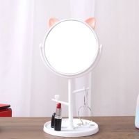 [Chujian home furnishing]  Cartoon Cat Desktop Make Up Mirror Rotating Princess Decorative Portable Vanity Round Mirror Jewelry Rack Home Table Decoration