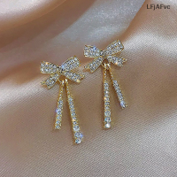 ?LFjAFvc? 1คู่ bowknot ประณีต zircon ตุ้มห้อยพู่ต่างหูแสงหรูหราสตั๊ดหูสำหรับผู้หญิงเครื่องประดับแฟชั่นเงางามของขวัญวันเกิดปาร์ตี้