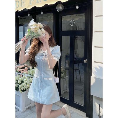 ‘；’ MEXZT Vintage Sweet Dress Women Elegant Bow A Line Mini Dresses Office Lady Summer Korean High Waist Slim Casual Chic Vestidos