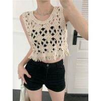 ☒ 53223 Retro Crochet Fringed Vest Summer New Style Blouse Top