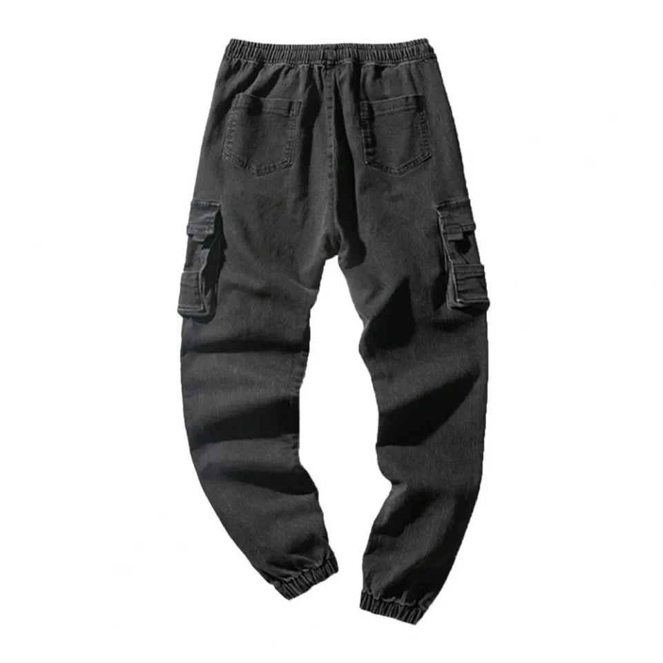 Men Denim Jogger Pants Male Baggy Jean Trousers Multi Pockets